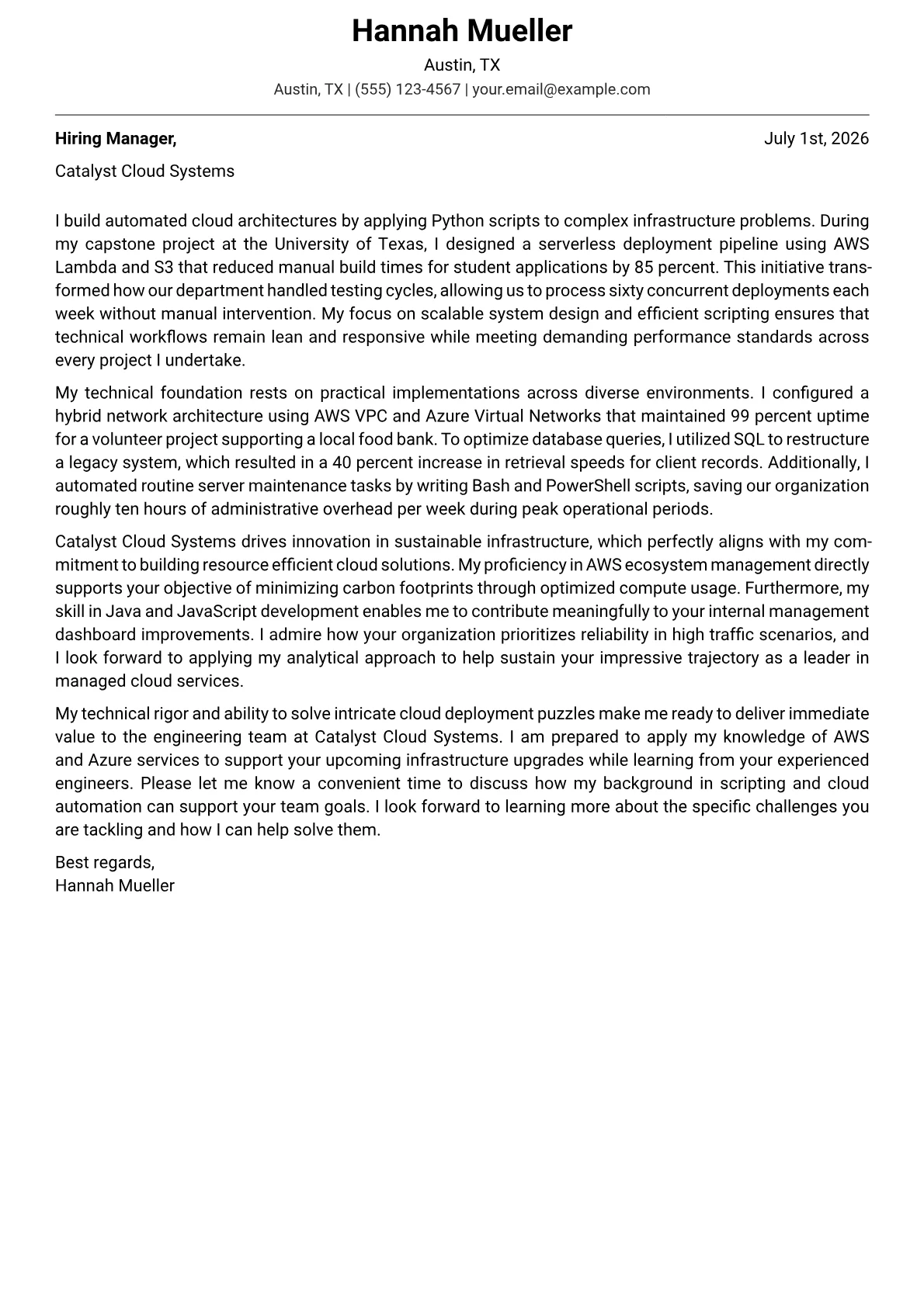 Technologist cover letter in the Modern design