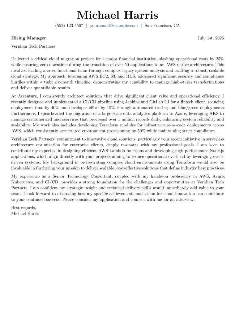 Technology Consultant cover letter example preview