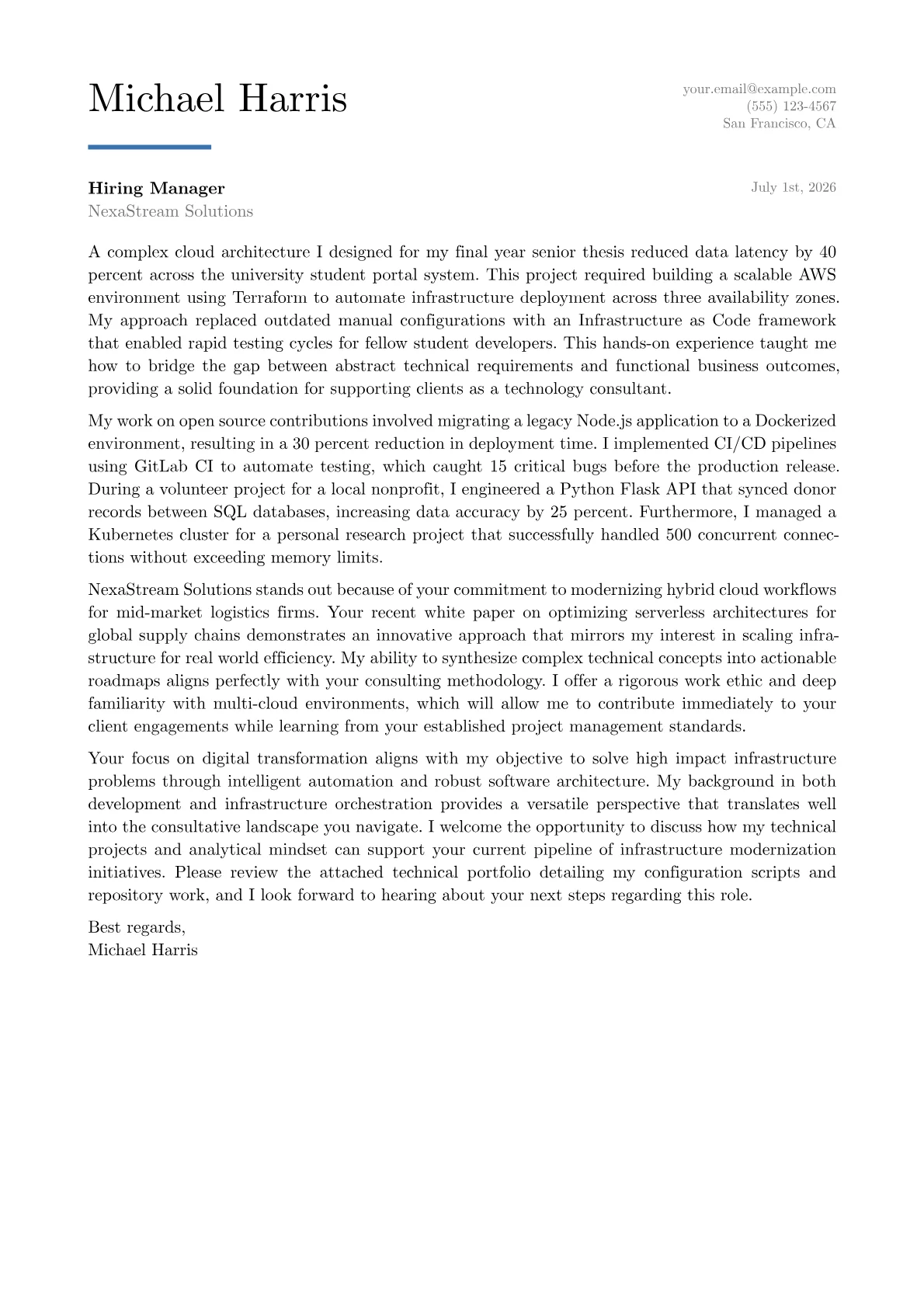 Technology Consultant cover letter in the Executive design