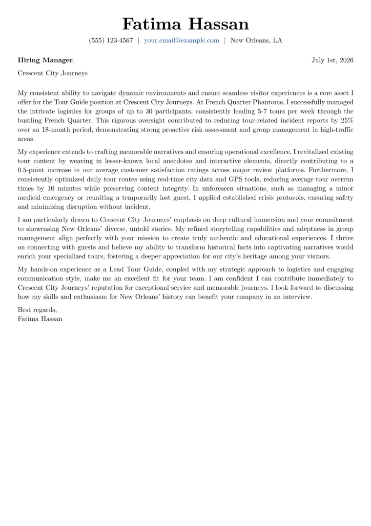 Tour Guide Cover Letter Example