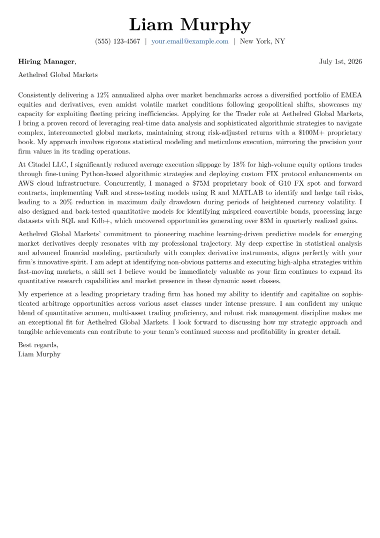 Trader Cover Letter Example