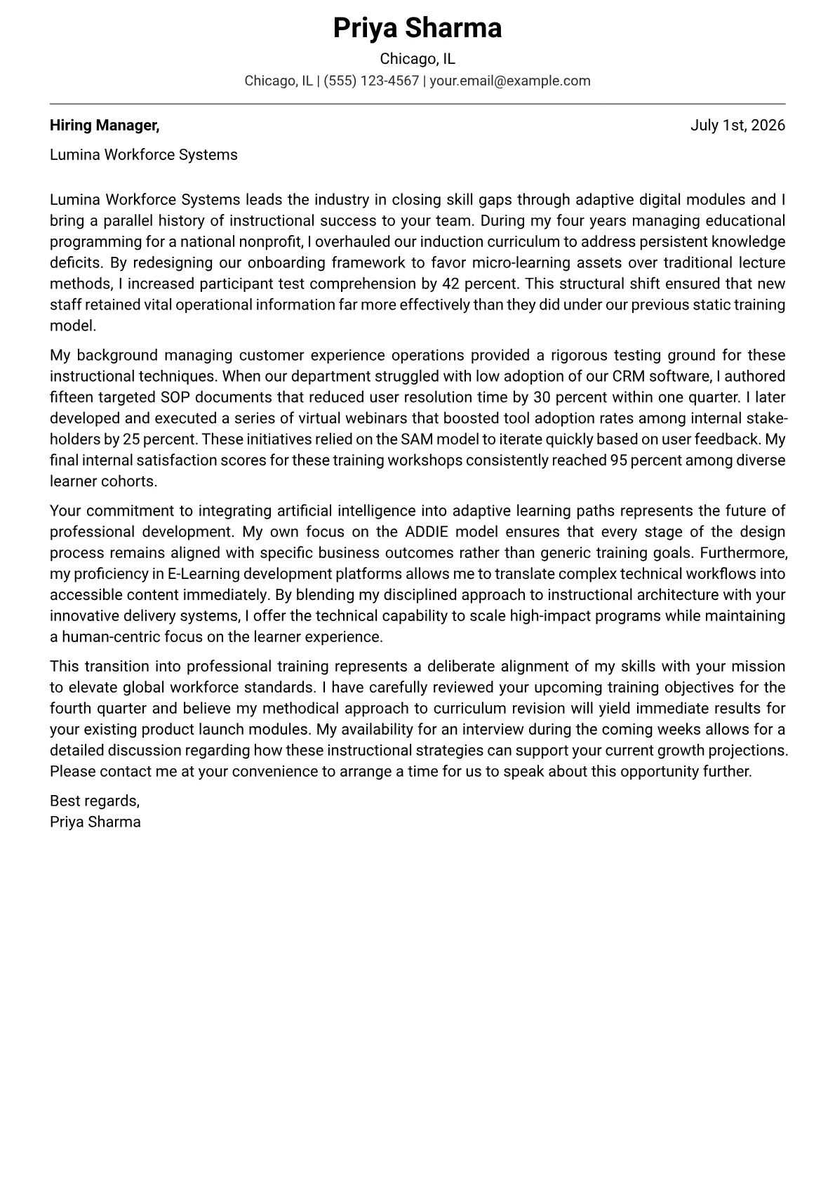 Trainer cover letter in the Modern design