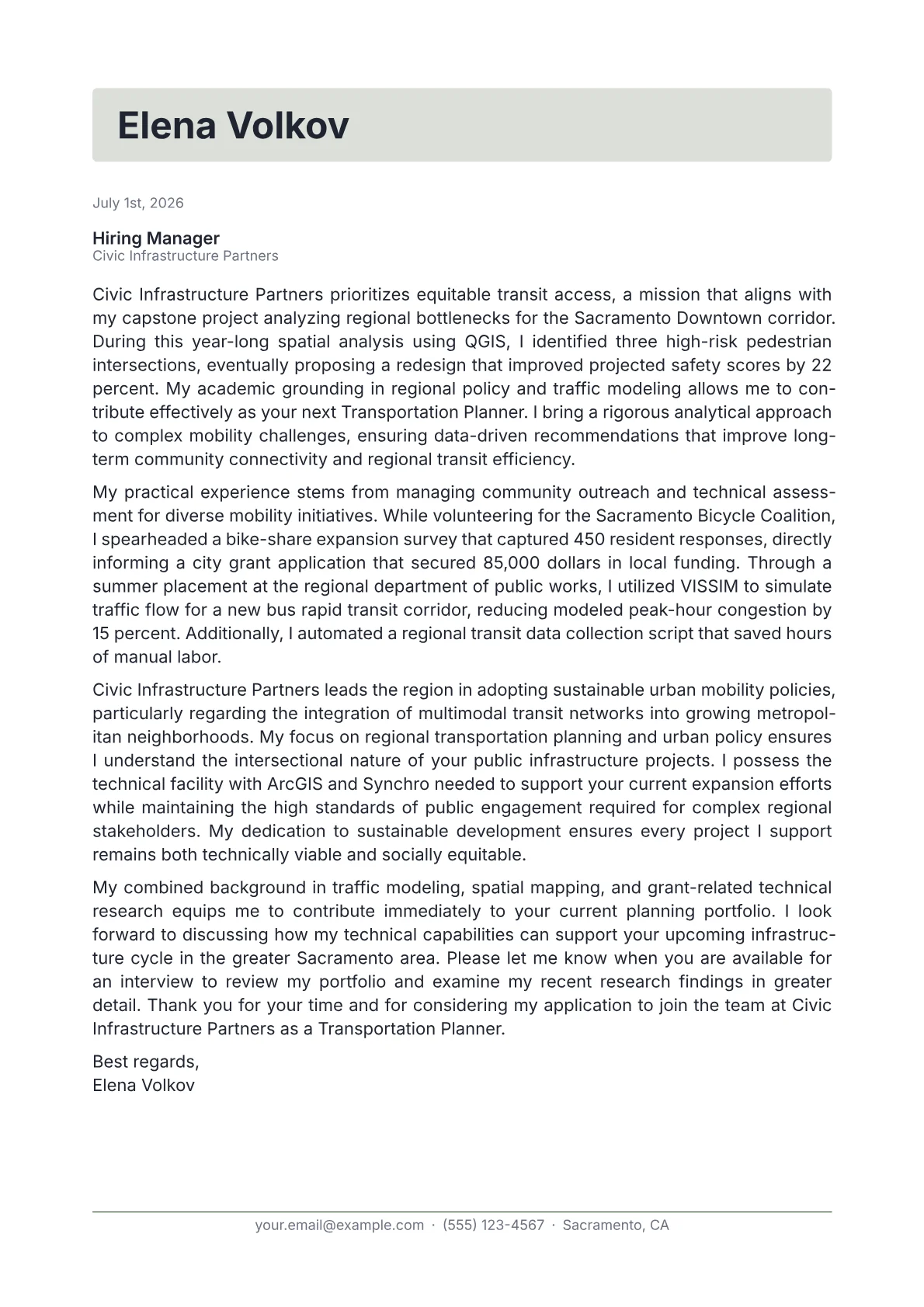 Transportation Planner cover letter in the Letterhead design