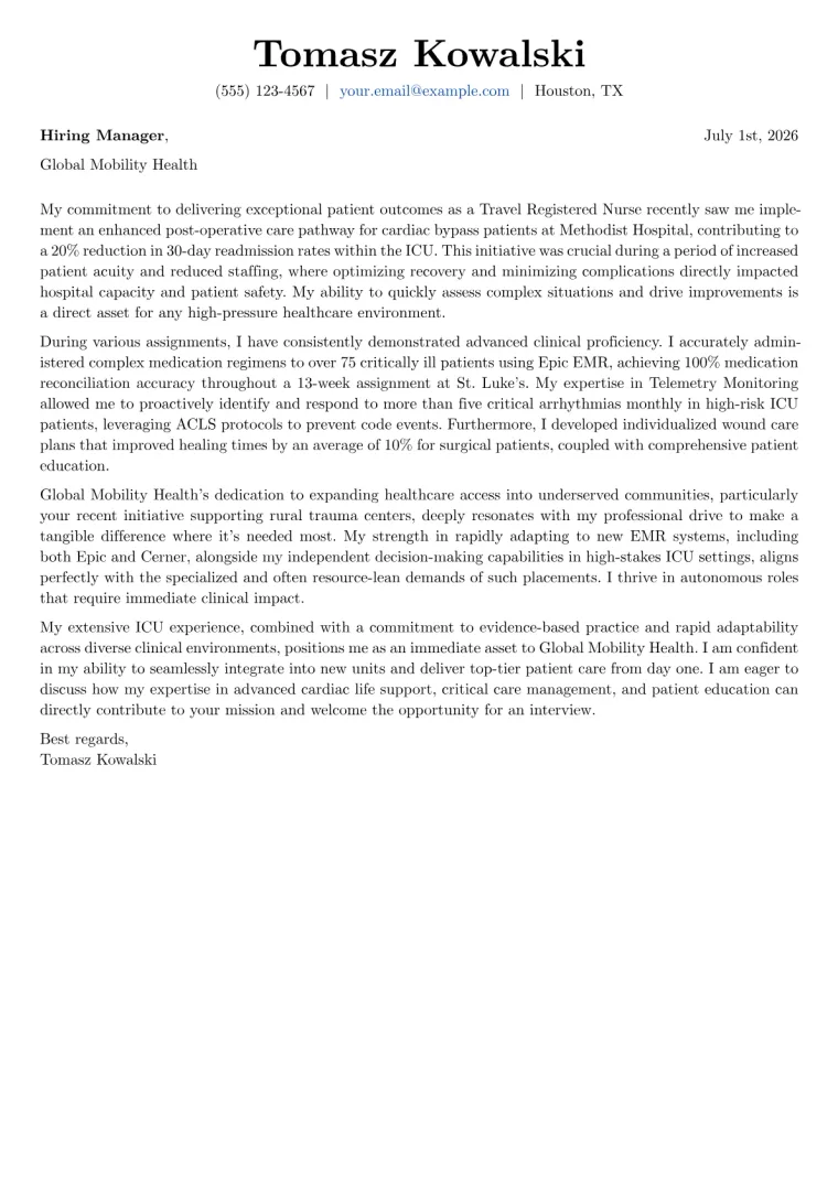 Travel Nurse Cover Letter Example