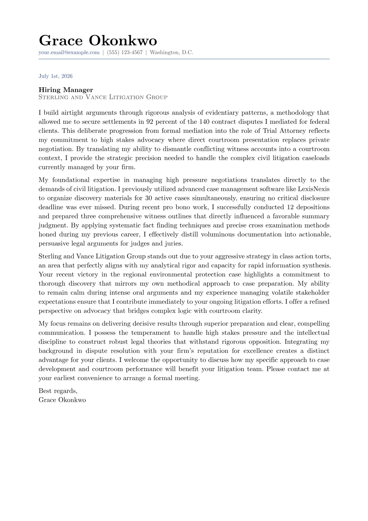 Trial Attorney cover letter in the Classic design