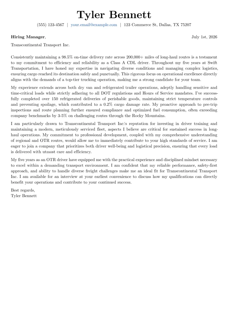 Trucker cover letter example preview