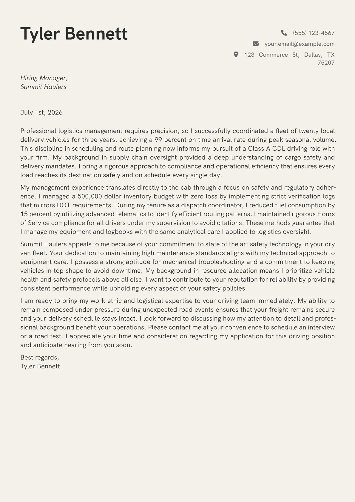 Trucker cover letter in the Creative design