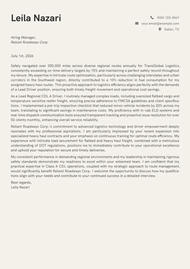 Trucking cover letter example preview