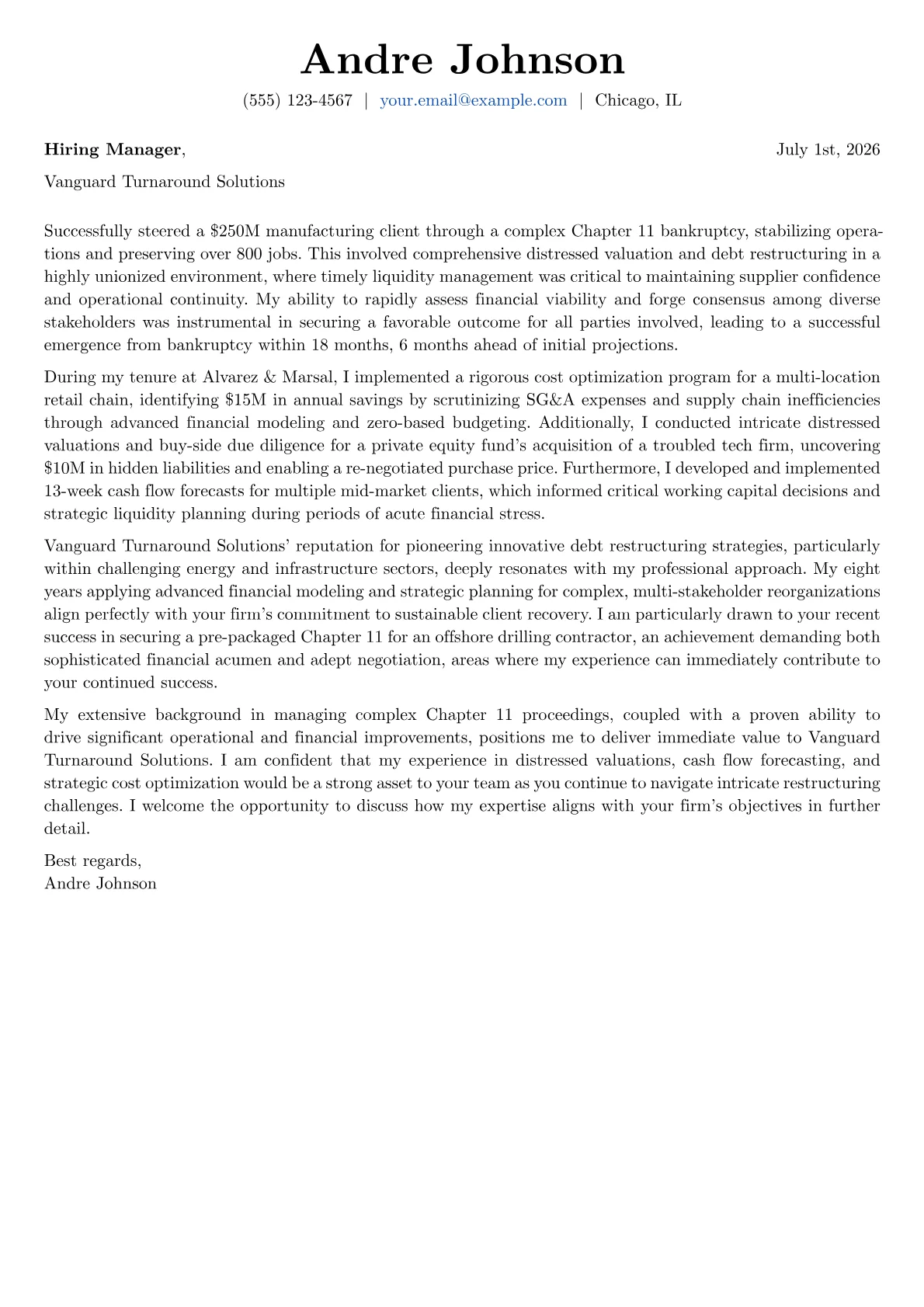 Turnaround Consultant Cover Letter Example + Template (2026)