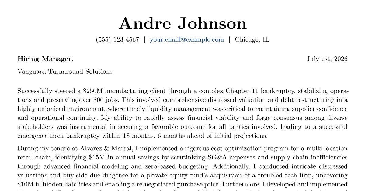 Consultation Manager Example Turnaround Consultant Cover Letter Example + Template (2026)