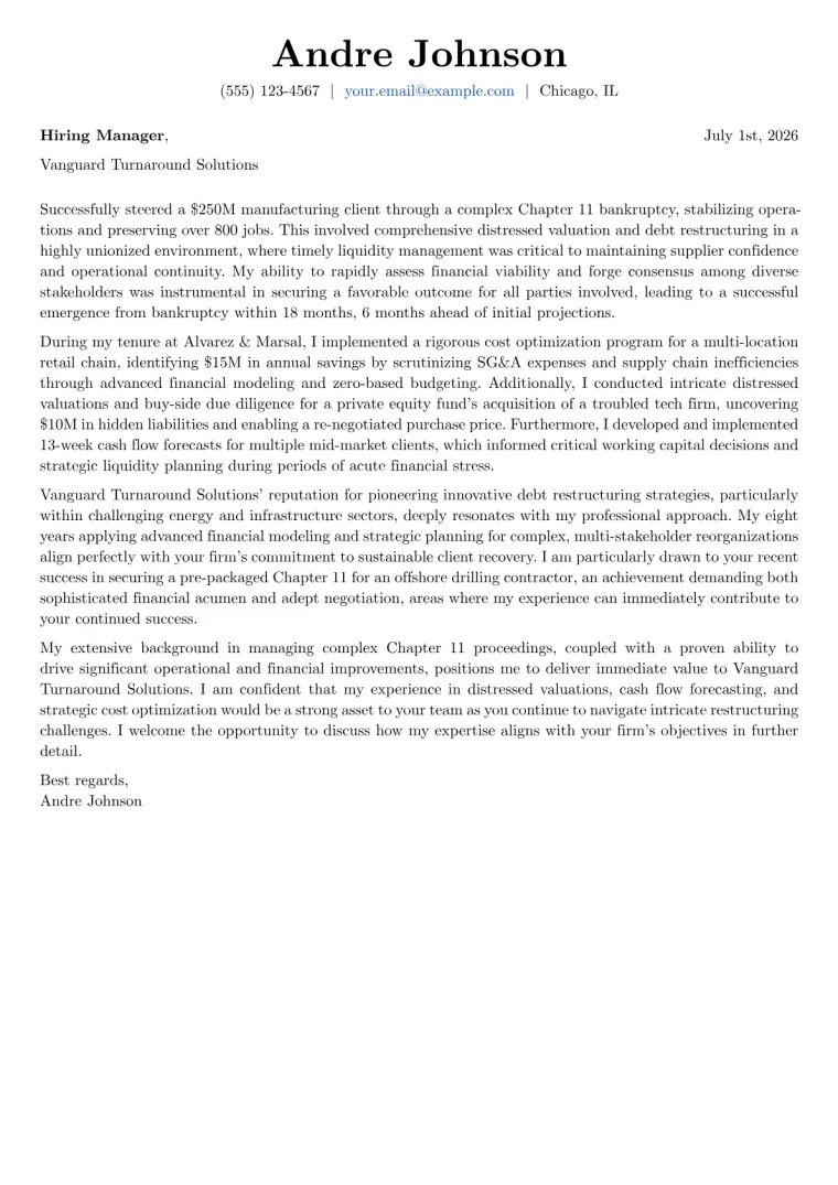 Turnaround Consultant Cover Letter Example + Template (2026)