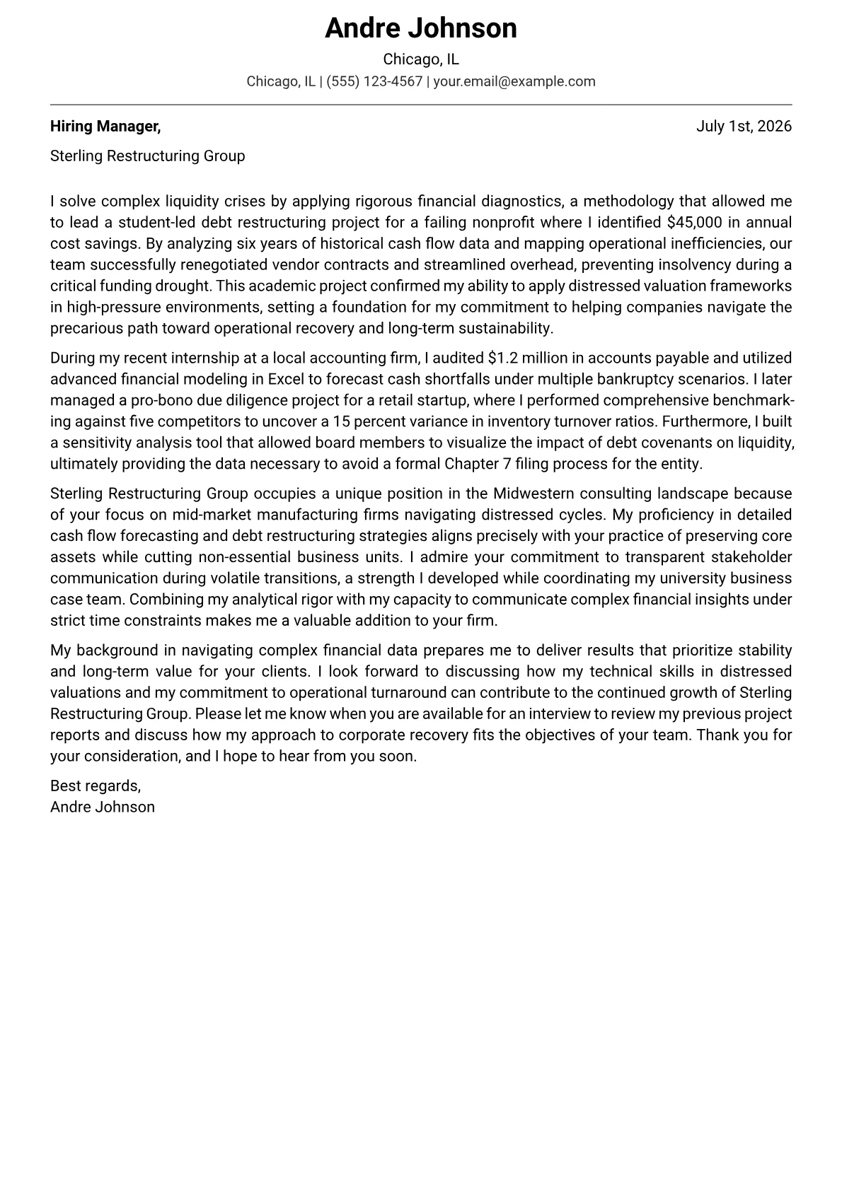 Turnaround Consultant Cover Letter Example + Template (2026)