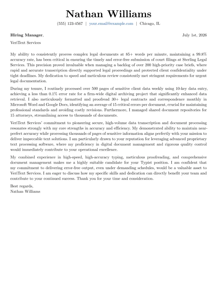 Typist cover letter example preview
