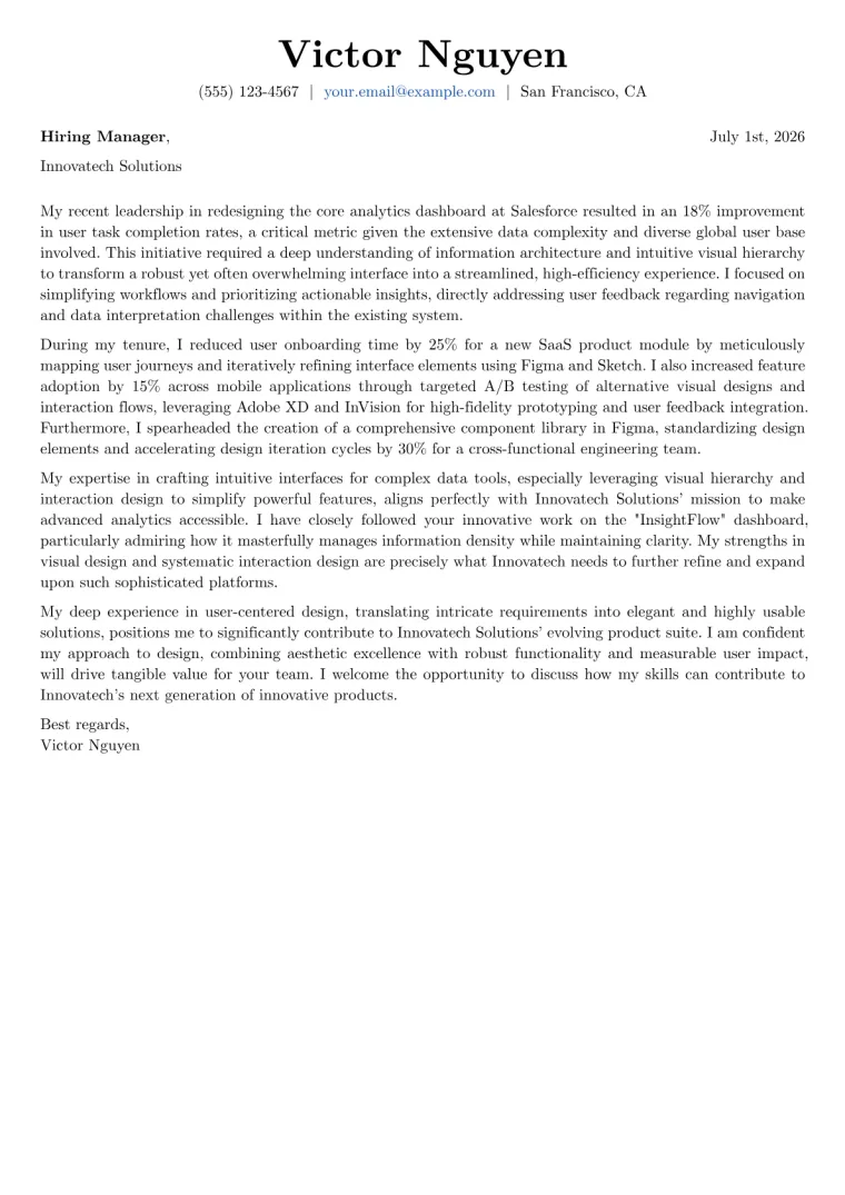 UI Designer cover letter example preview