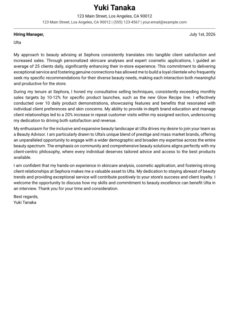 Ulta Cover Letter Example + Template (2026)
