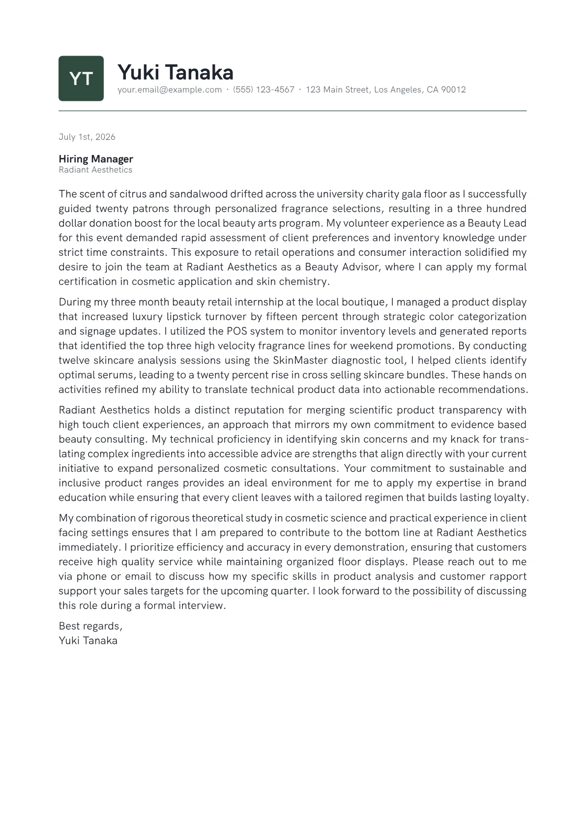Client Servives Job Apllication Example Ulta Cover Letter Example + Template (2026)