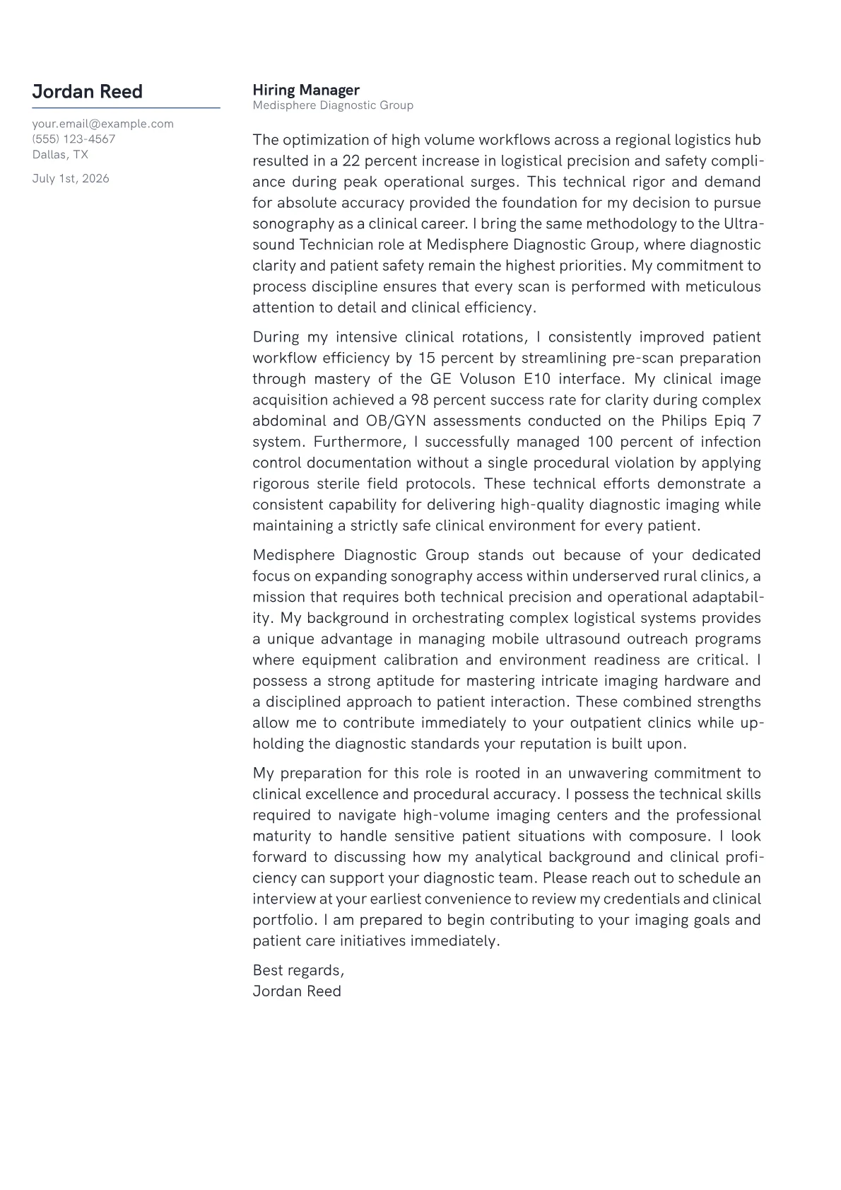 Ultrasound Technician cover letter in the Margin design