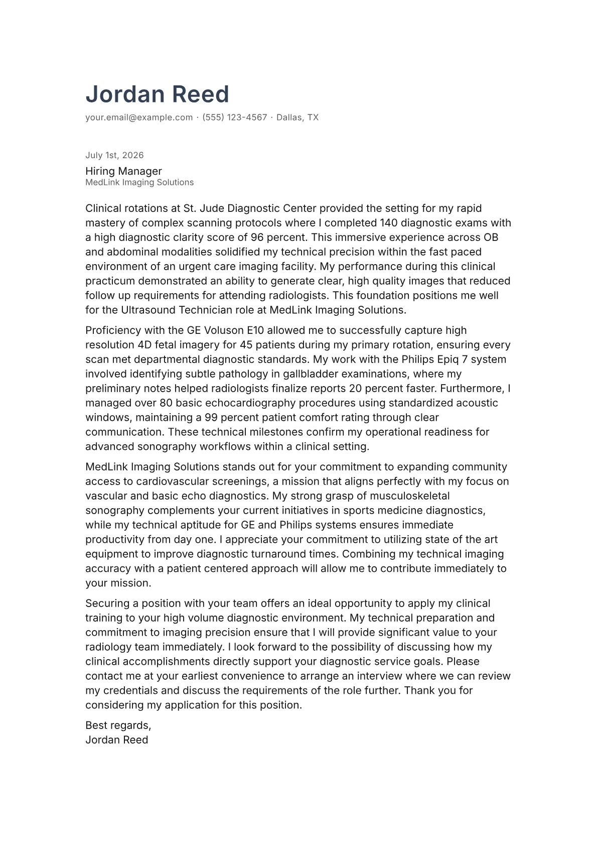 Ultrasound Technician cover letter in the Minimal design