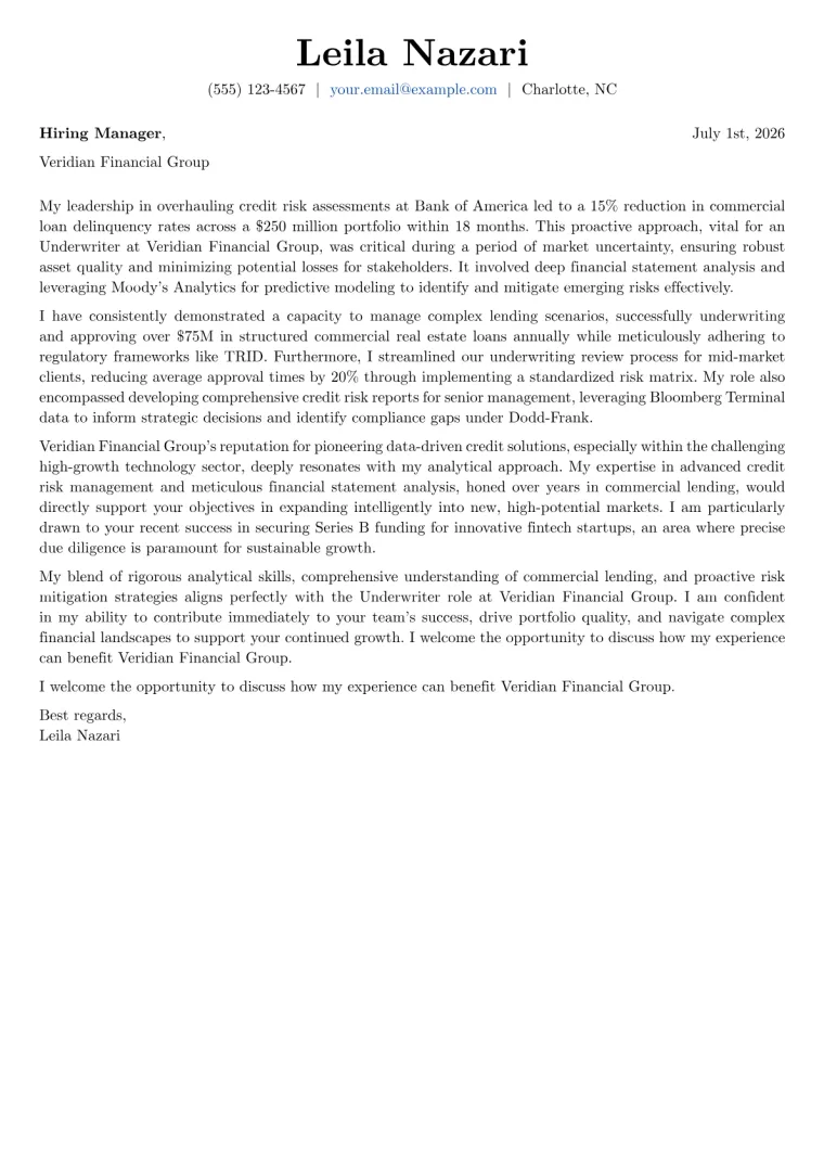 Underwriter cover letter example