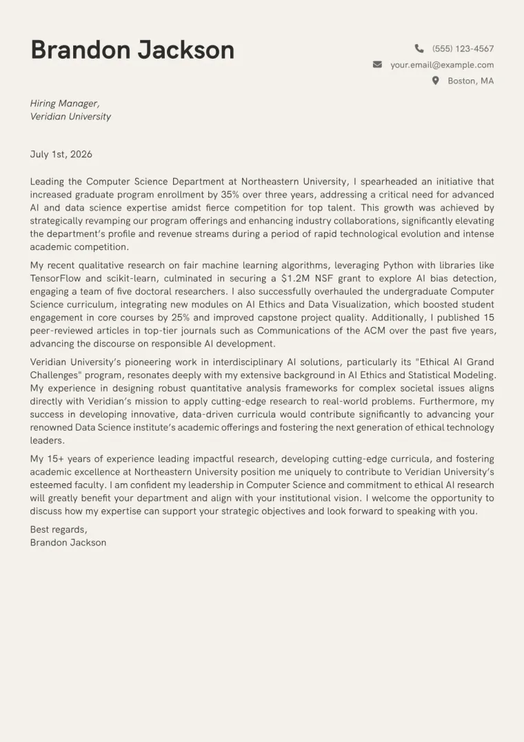 University Professor cover letter example