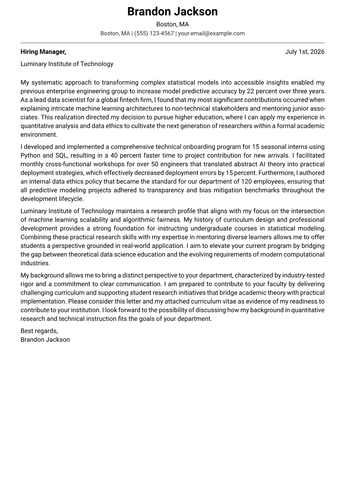 University Professor cover letter in the Modern design