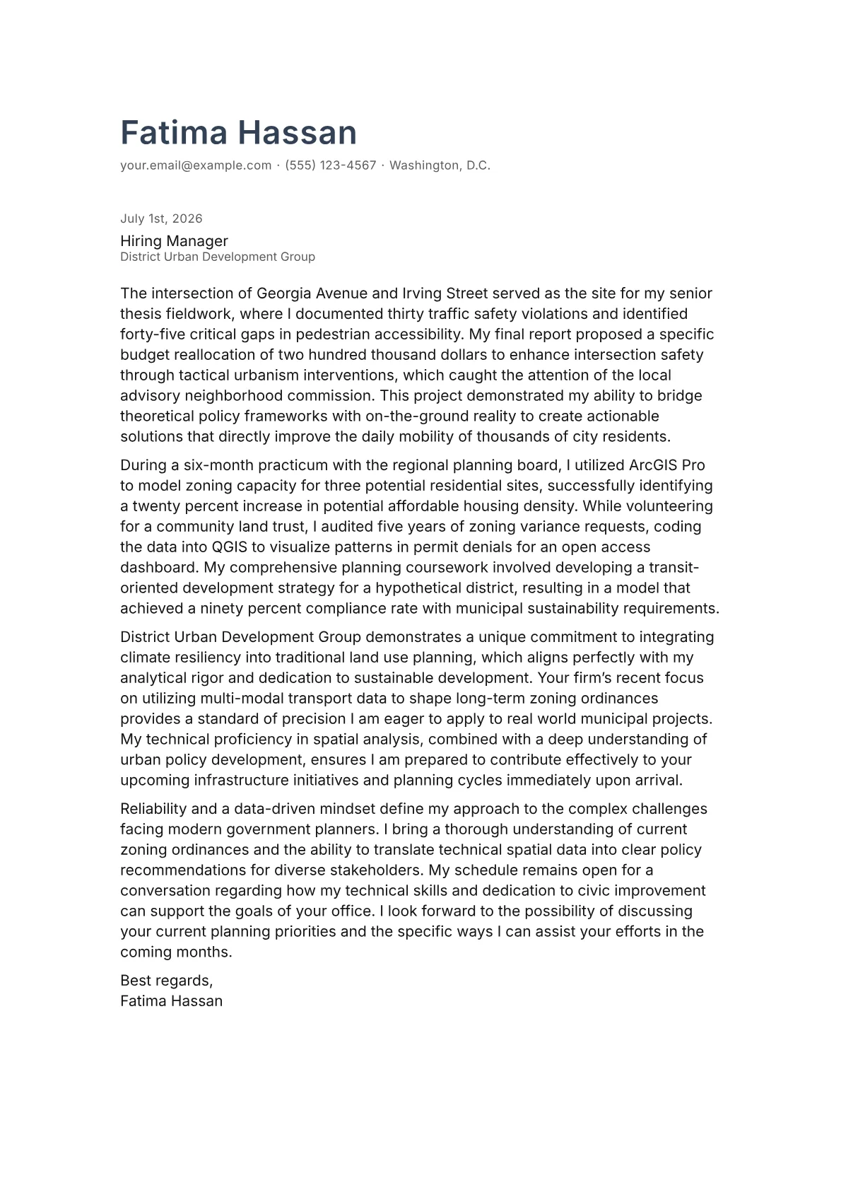 Urban Planner cover letter in the Minimal design
