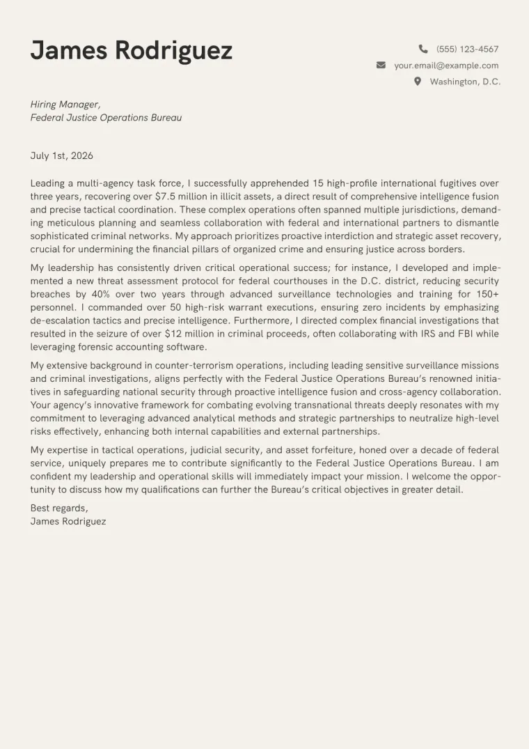 US Marshal cover letter example preview