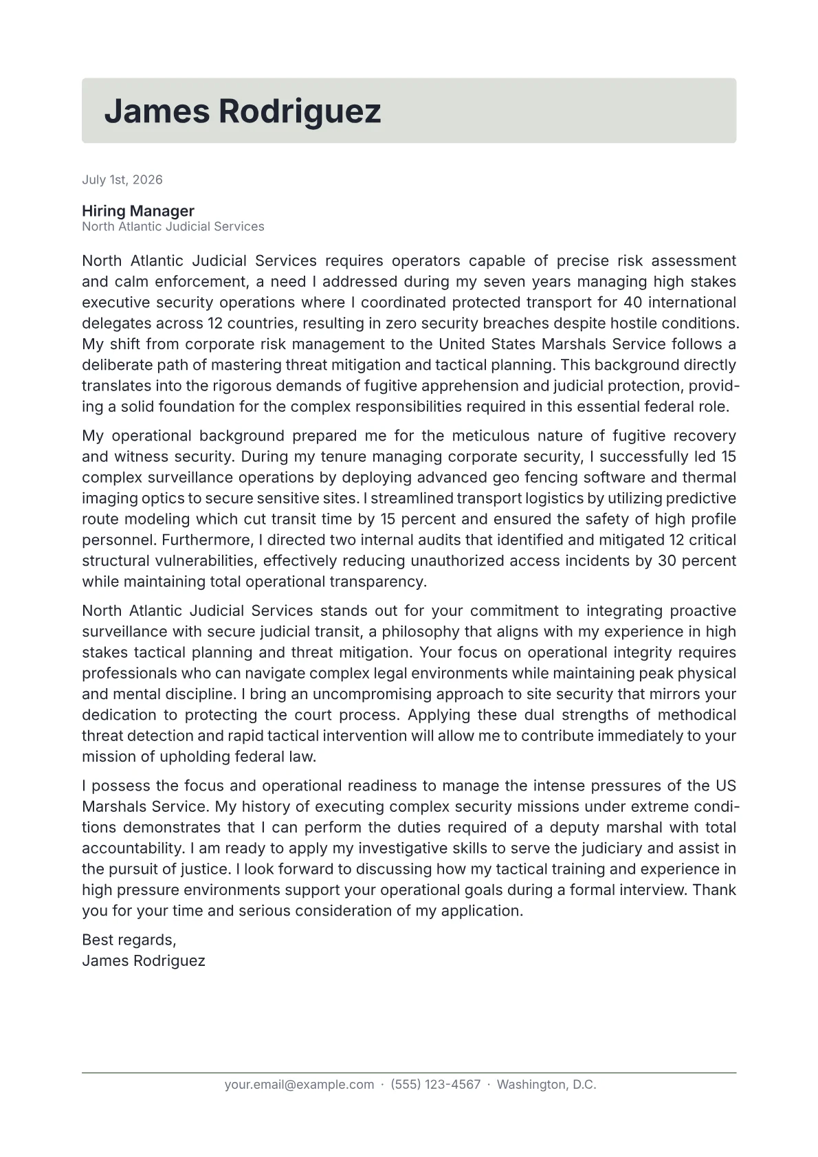 US Marshal cover letter in the Letterhead design