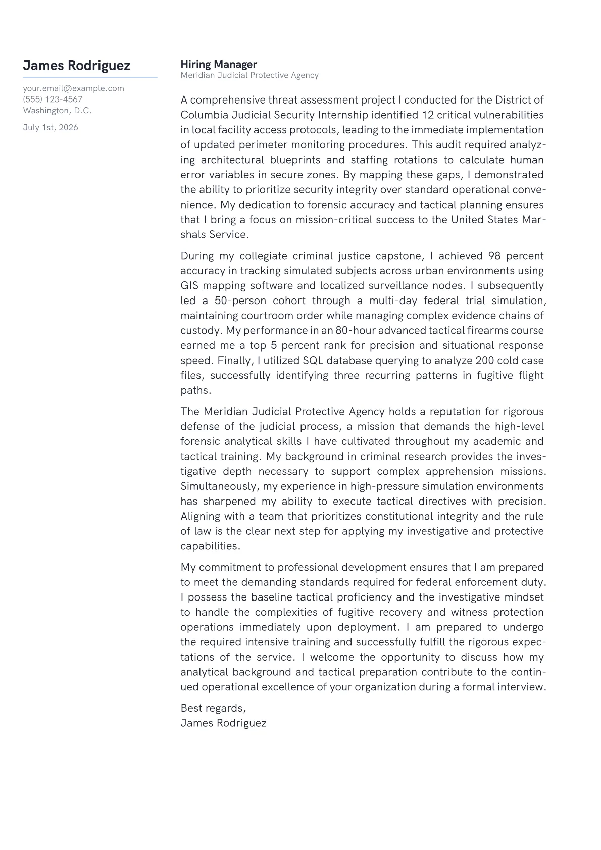 US Marshal cover letter in the Margin design