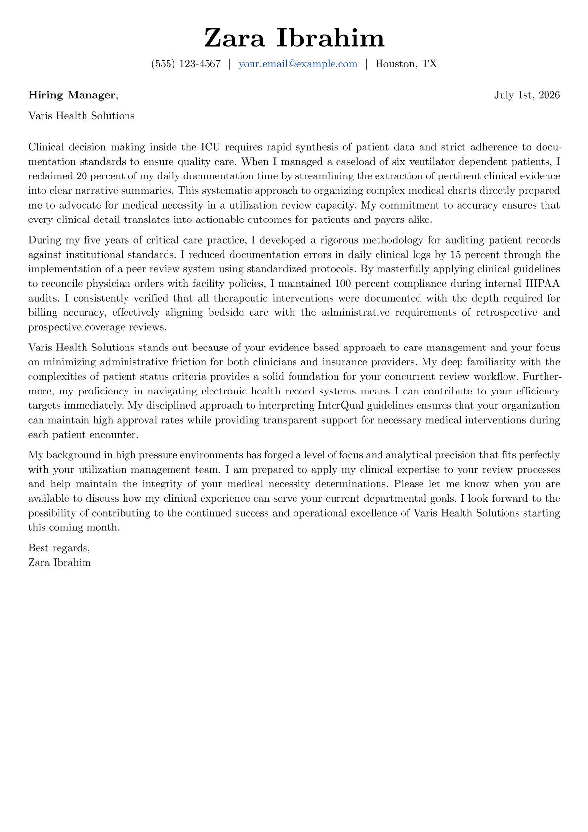 Utilization Review Nurse cover letter in the Basic design