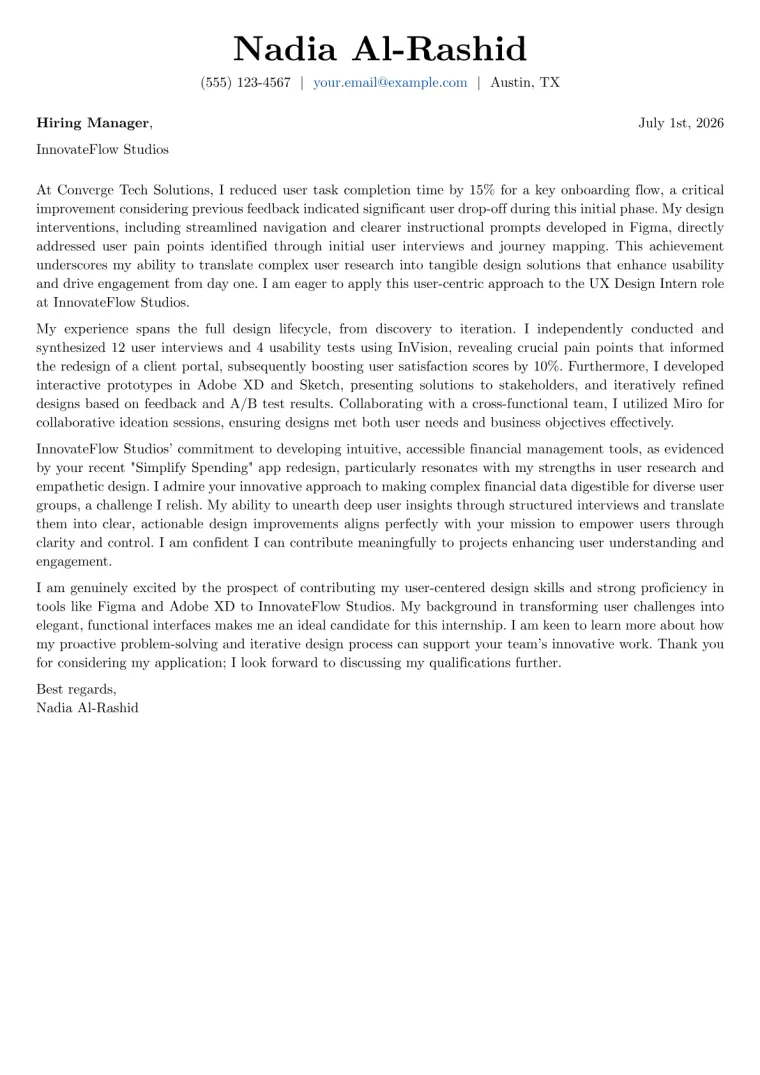 UX Design Intern cover letter example preview