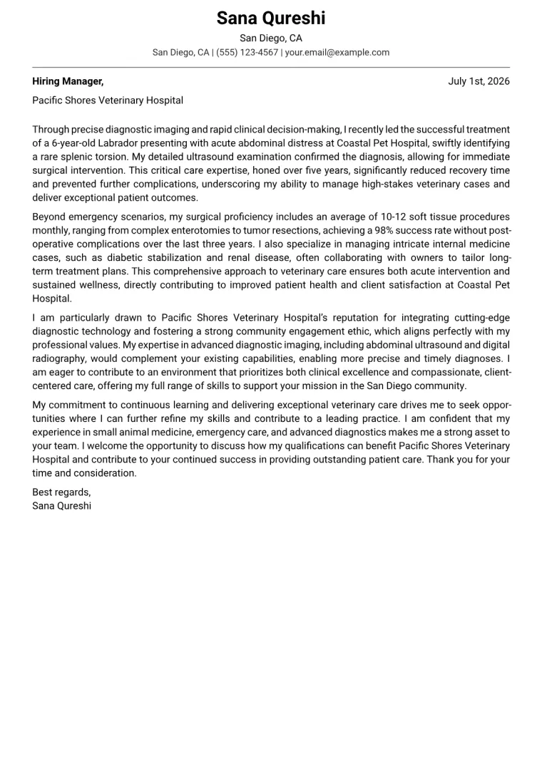 Veterinary cover letter example preview