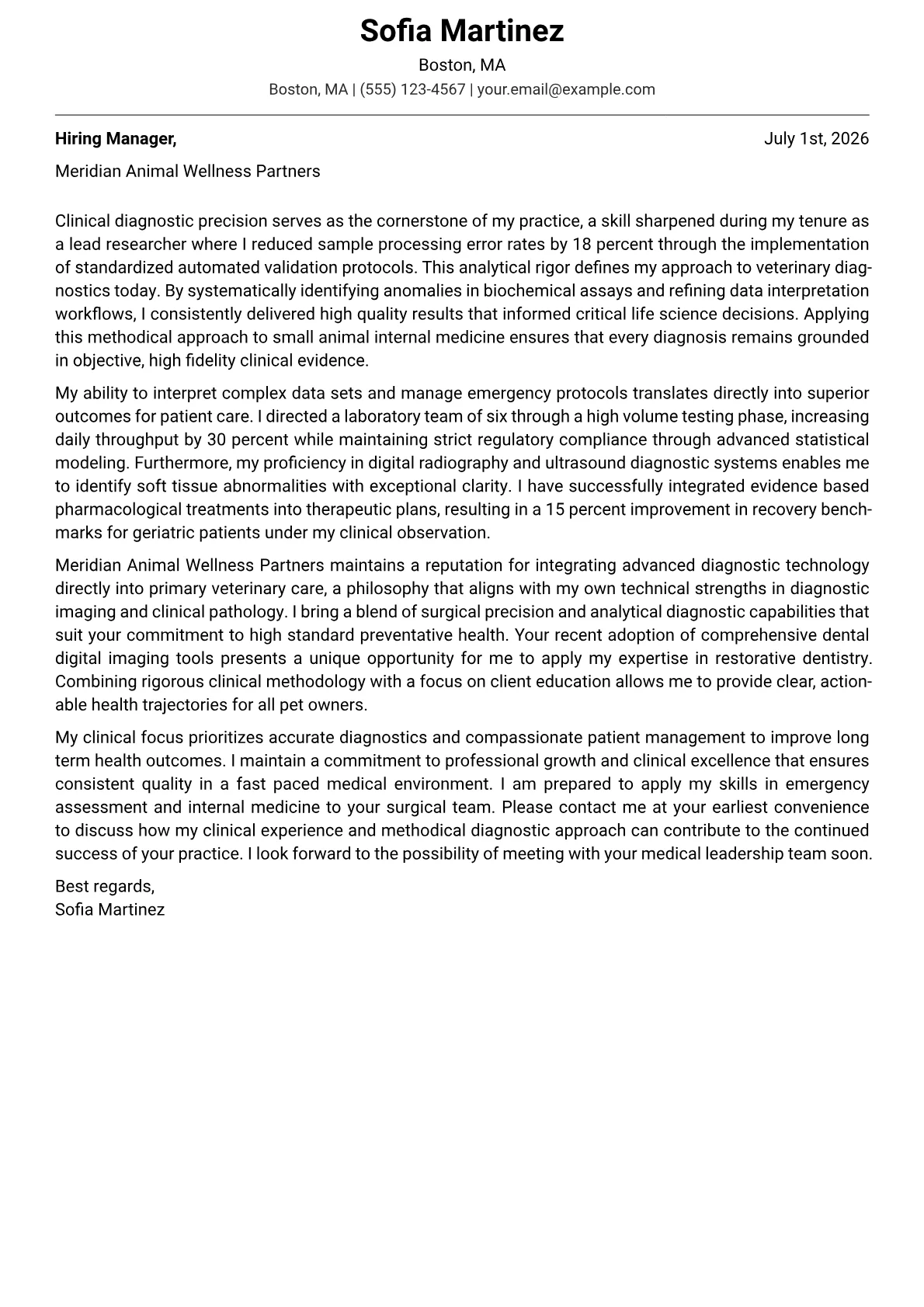 Veterinary Doctor cover letter in the Modern design