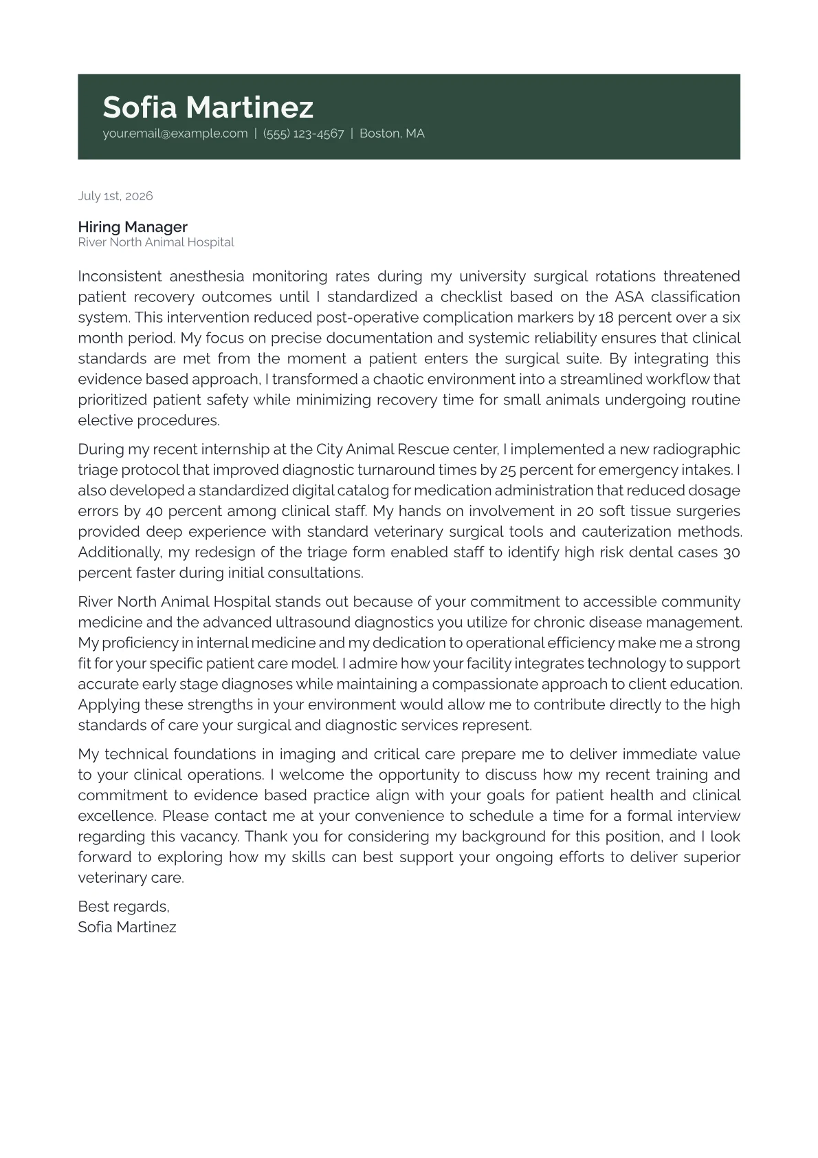 Veterinary Doctor cover letter in the Banner design