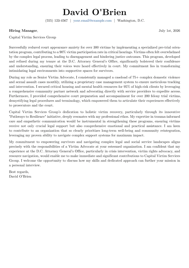 Victim Advocate Cover Letter Example