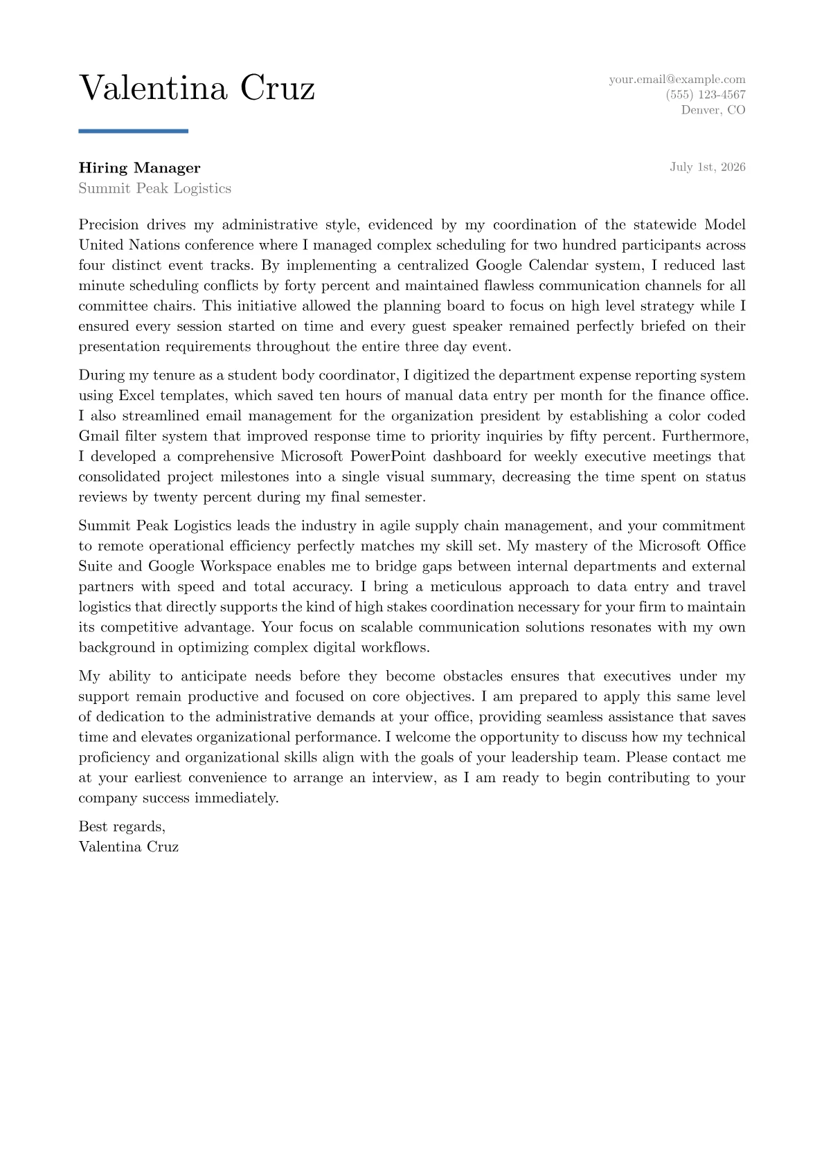 Virtual Executive Assistant cover letter in the Executive design