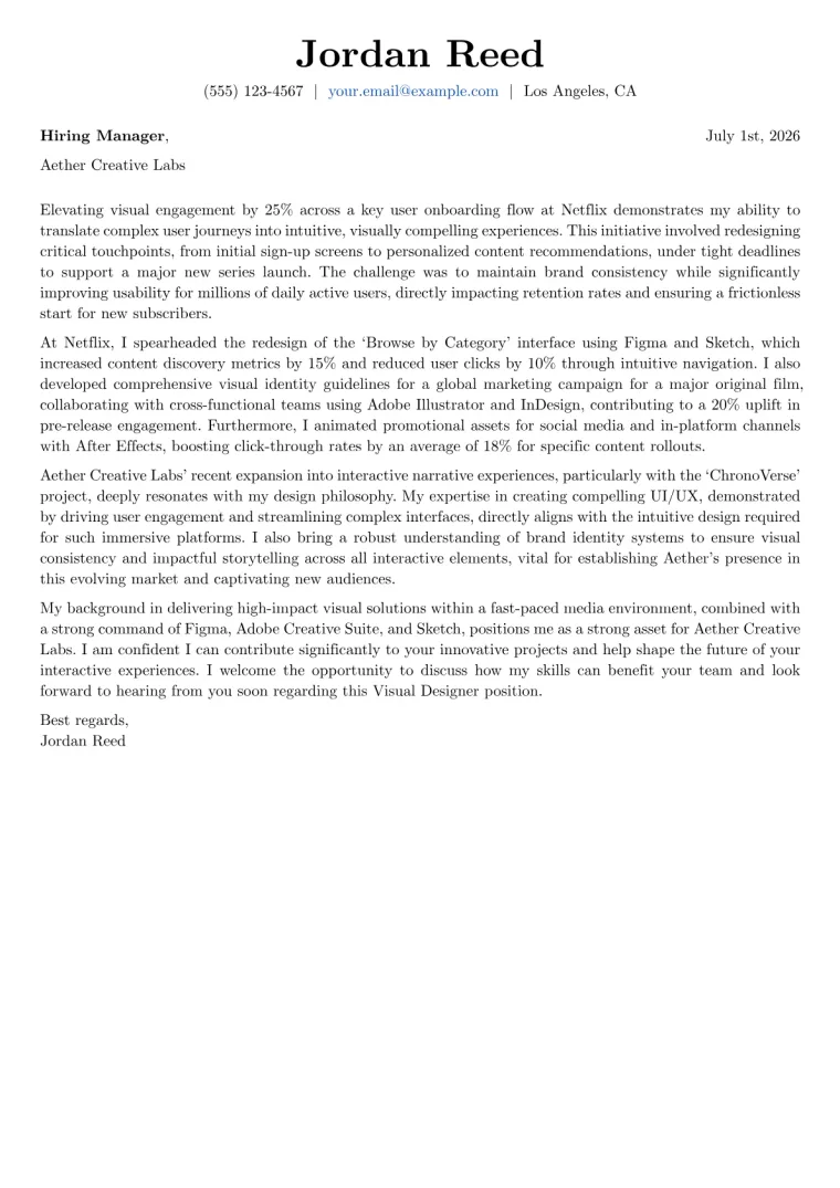 Visual Designer Cover Letter Example
