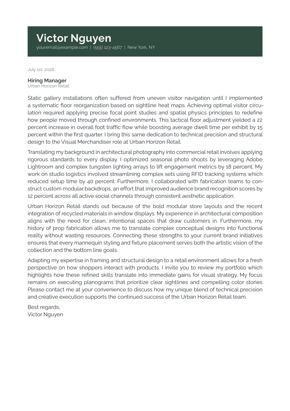 Visual Merchandiser cover letter in the Banner design