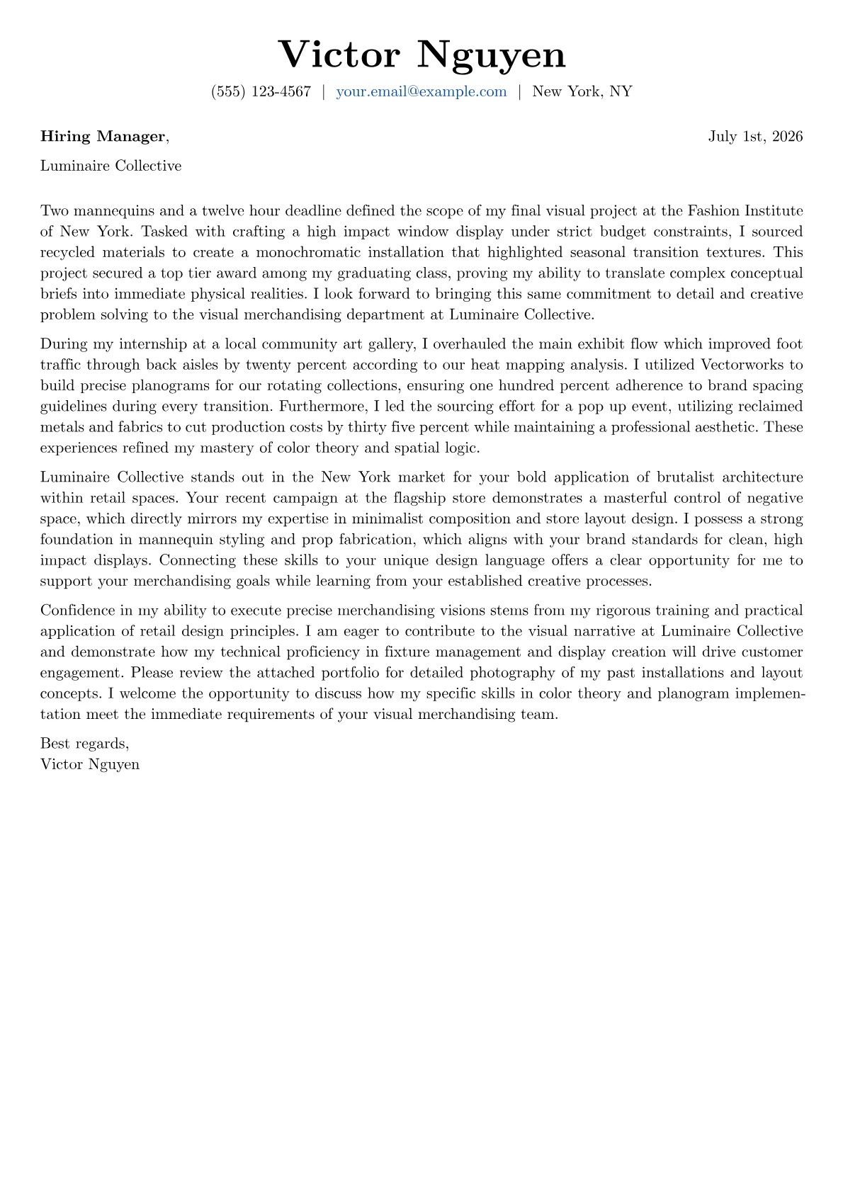 Visual Merchandiser cover letter in the Basic design