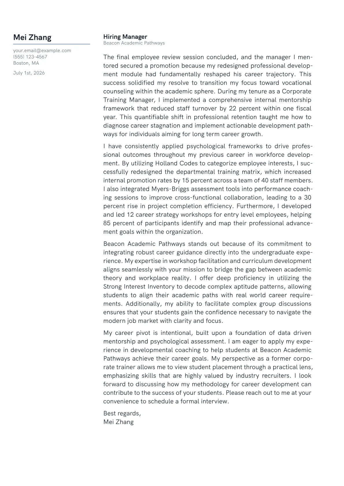 Vocational Counselor cover letter in the Margin design