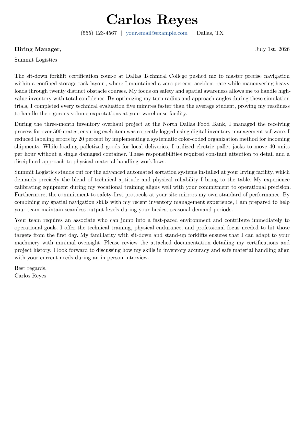 Warehouse Associate cover letter in the Basic design