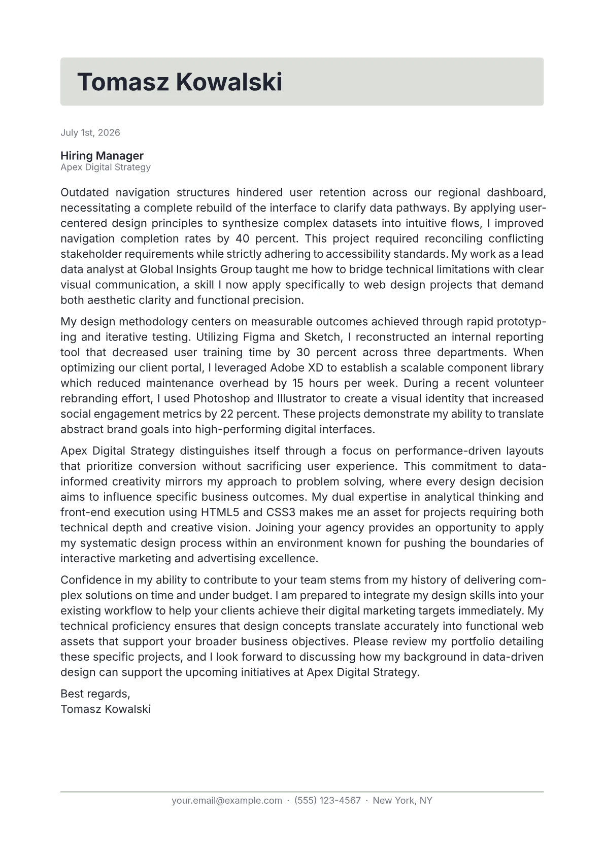 Web Designer cover letter in the Letterhead design