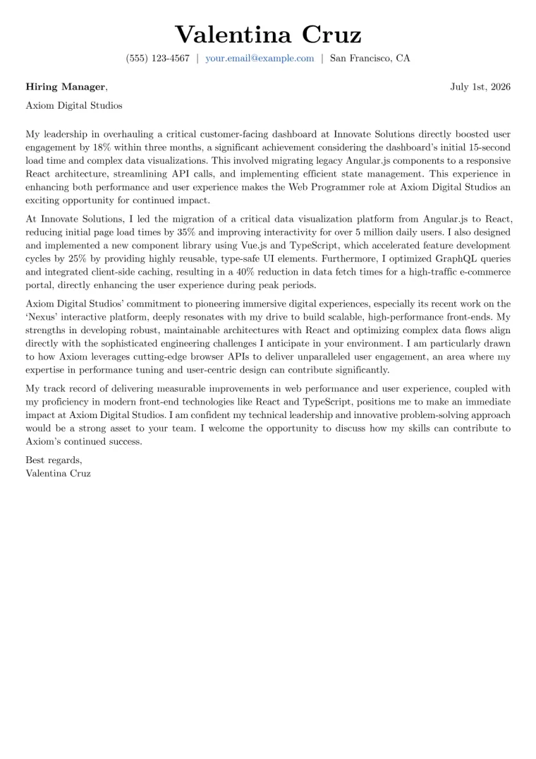 Web Programmer Cover Letter Example