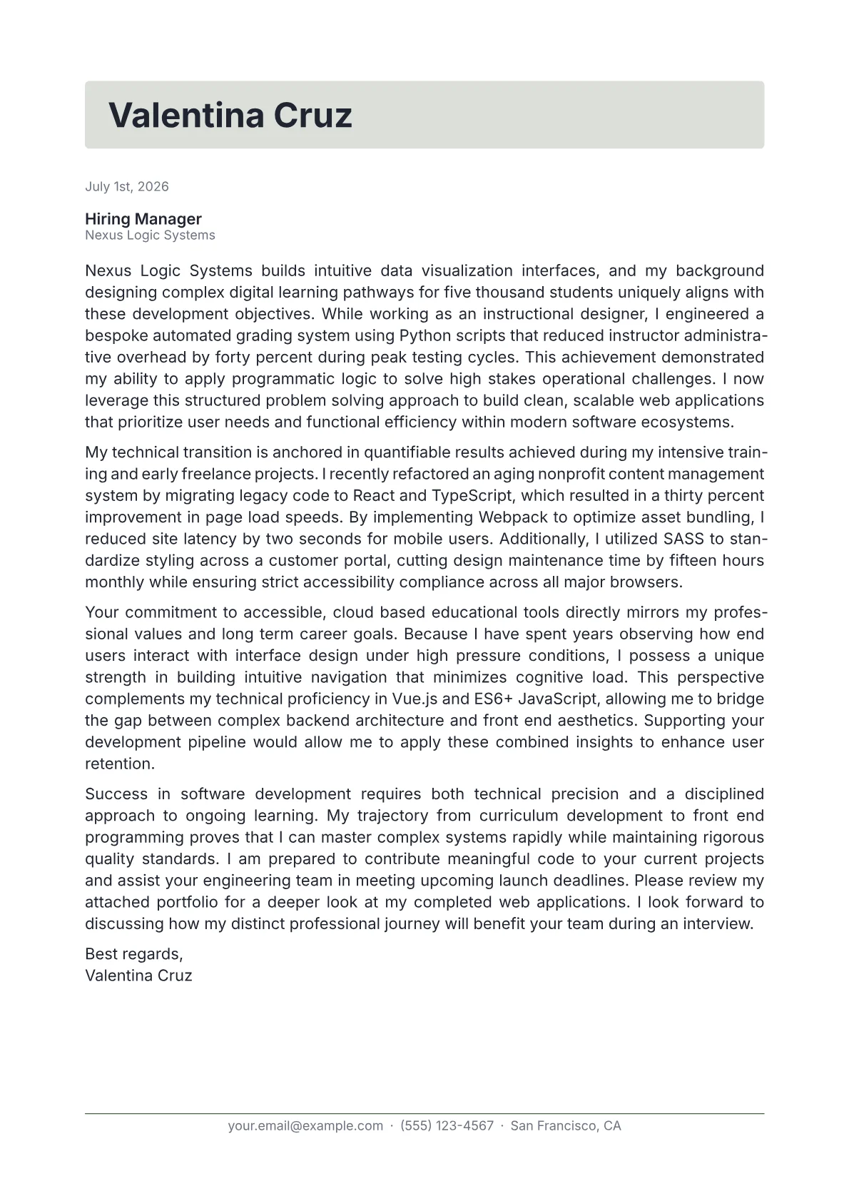 Web Programmer cover letter in the Letterhead design