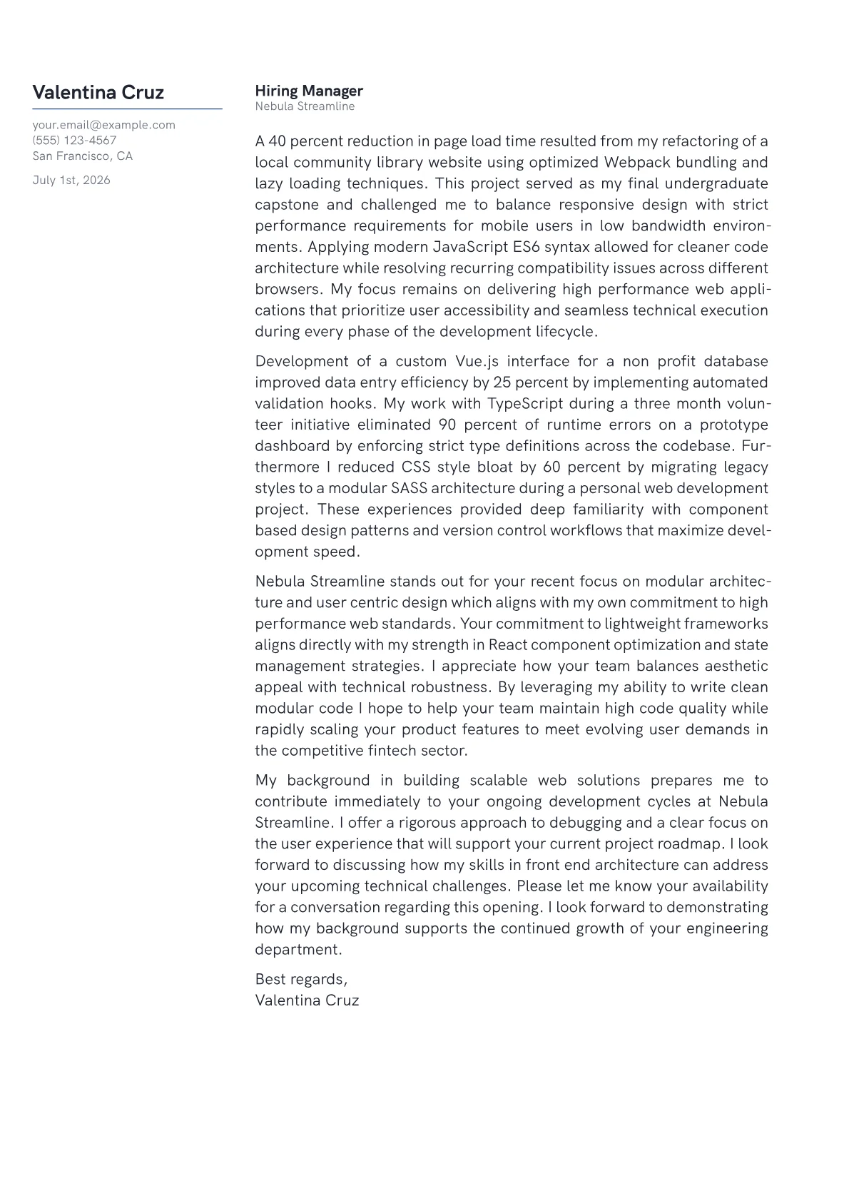 Web Programmer cover letter in the Margin design
