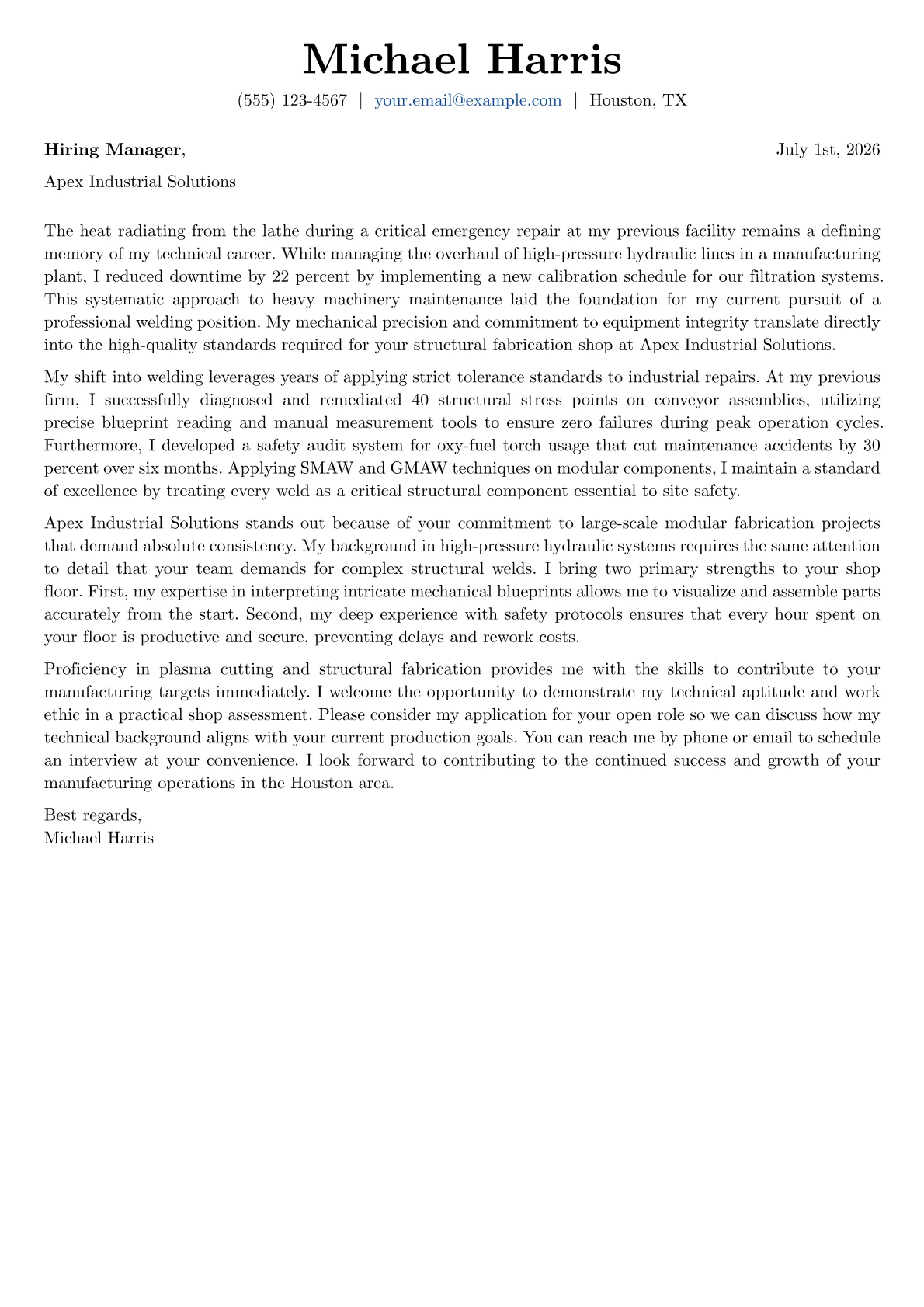 Welding cover letter in the Basic design