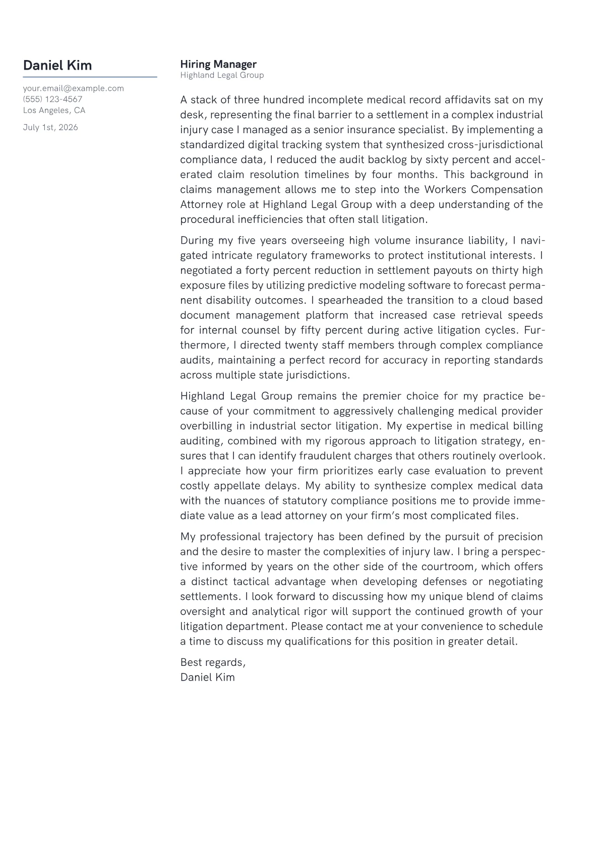Workers Compensation Attorney cover letter in the Margin design