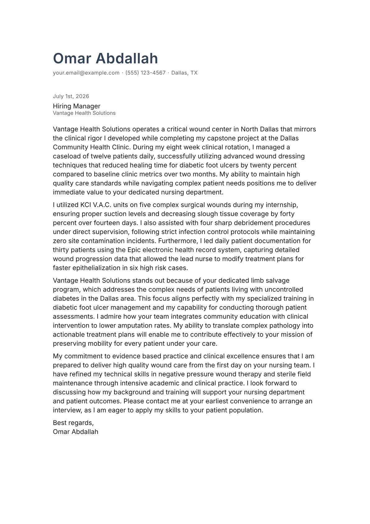 Wound Care Nurse cover letter in the Minimal design