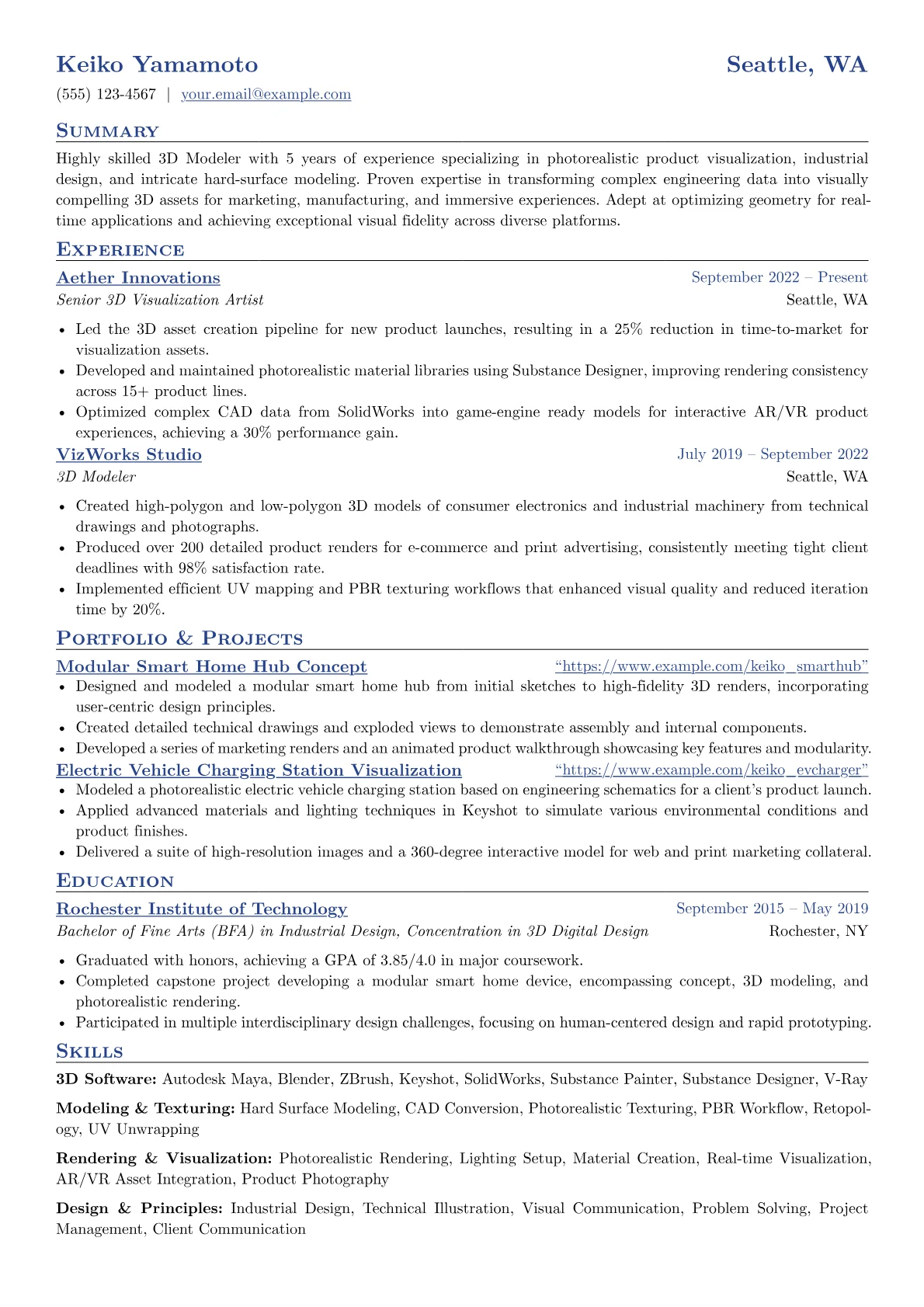 3D Modeler resume example, Product Visualization, page 1