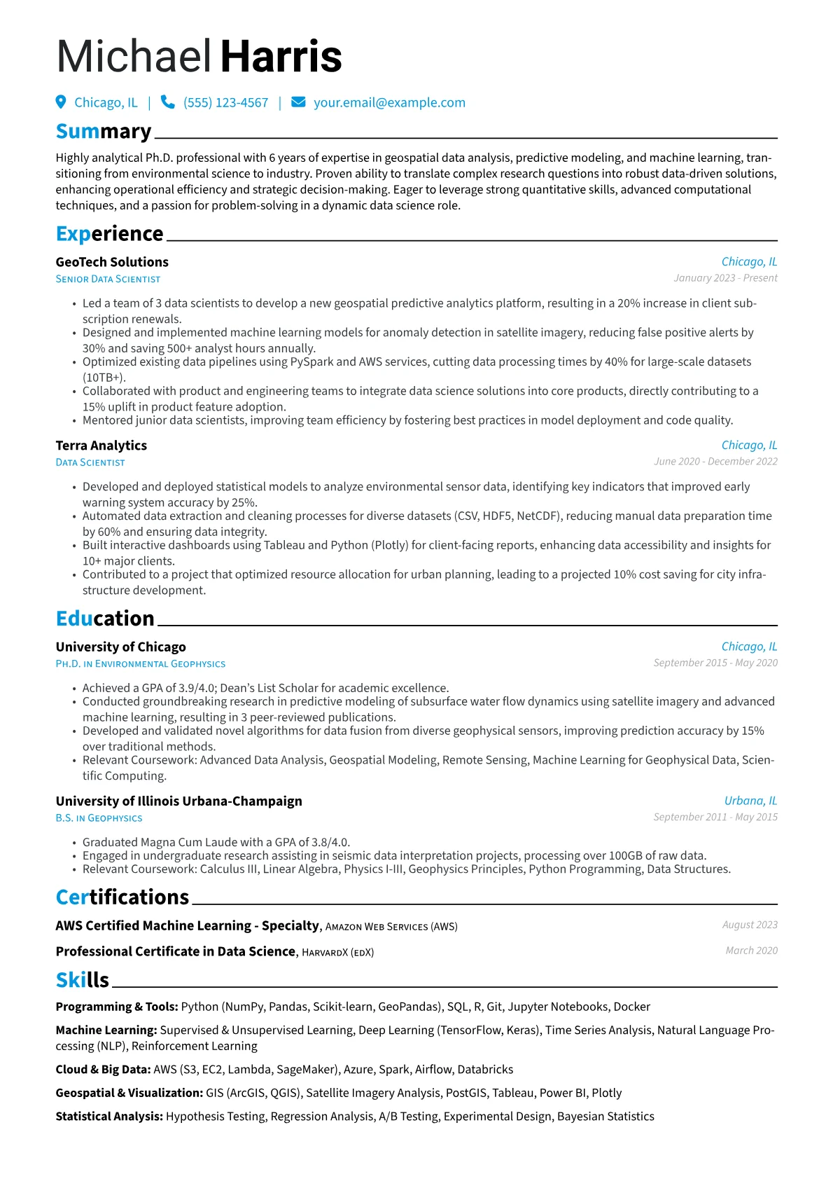 Academia to Industry resume example, Academia to Industry, page 1